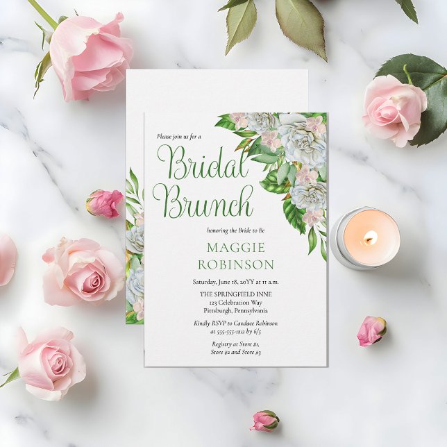 Invitation Boho White Roses | Brunch nuptial aux orchidées (Elegant White Roses and Orchids Boho Floral Bridal Brunch Invitation - Print | Digital Download)