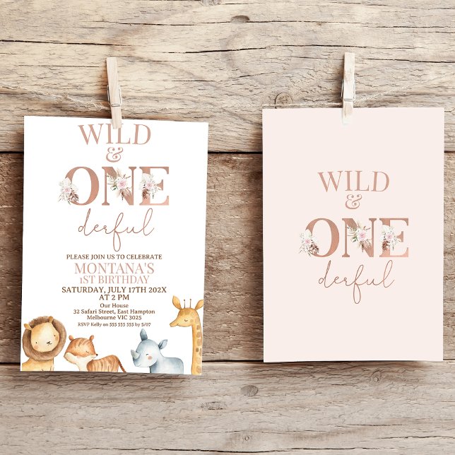 Invitation Boho Wild et Onederry Safari 1er anniversaire (Wild and Onederful 1st Birthday Invitation Girl Safari Themed First Birthday Invitation Jungle )
