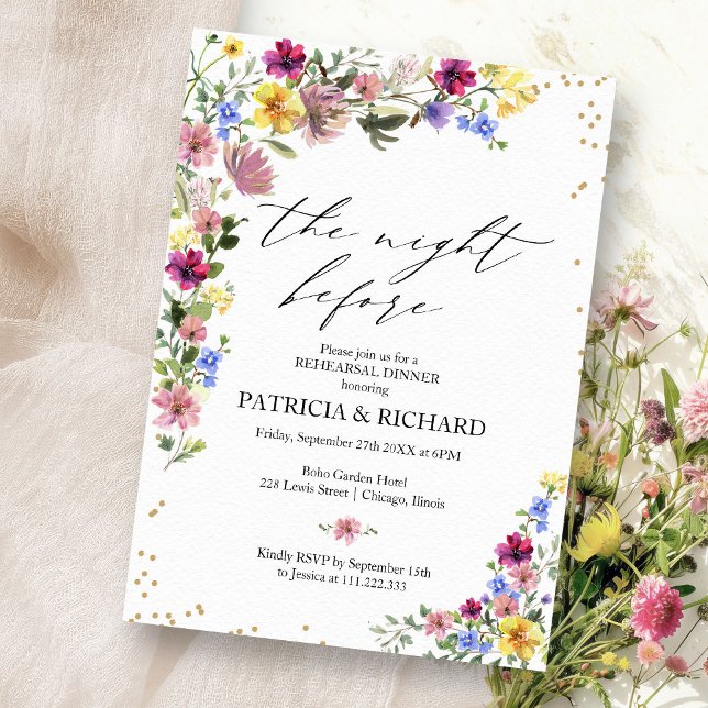 Invitation Boho Wildflower La Nuit Avant le Dîner de Répétiti (Créateur téléchargé)