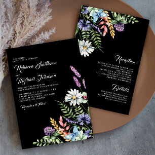 Invitation Boho Wildflower Tout en Un Mariage Noir