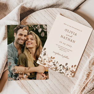 Invitation Boho Wildflowers Neutre avec photo de mariage