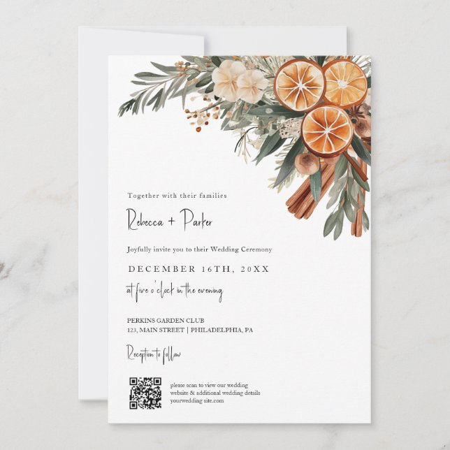 Invitation Boho Winter Wedding Qr code RSVP tout en un (Devant)