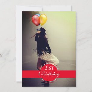 Invitation Boho Woman in Casquette Balloons 21e fête d'annive