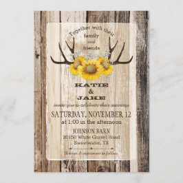 Invitation Boho Wood Sunflower Antlers Mariage rustique