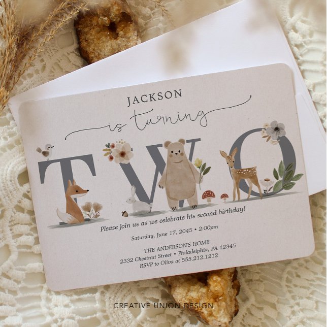 Invitation Boho Woodland 2nd Birthday Invite Second Birthday (Créateur téléchargé)