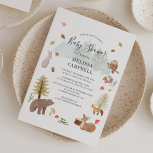 Invitation Boho Woodland Animaux Baby shower d'automne