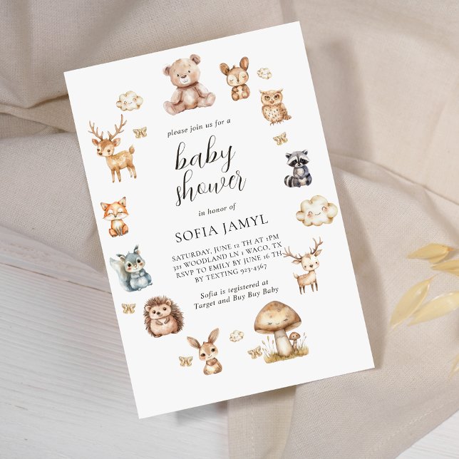 Invitation Boho Woodland Animaux Baby showers mignons (Créateur téléchargé)