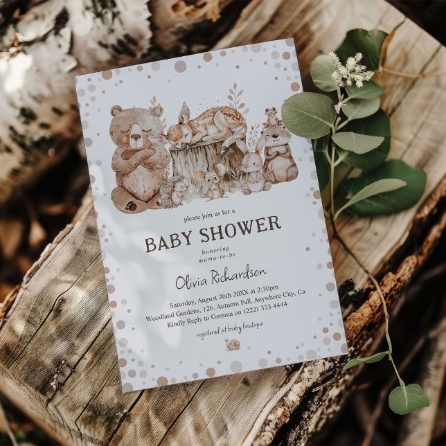 Invitation Boho Woodland Animaux Baby showers neutres selon l (Créateur téléchargé)