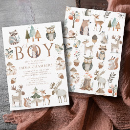 Invitation Boho Woodland Animaux Oh Boy Baby shower