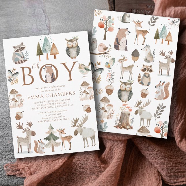 Invitation Boho Woodland Animaux Oh Boy Baby shower (Créateur téléchargé)