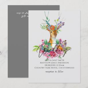 Invitation Boho Woodland Deer Floral Budget de mariage invite