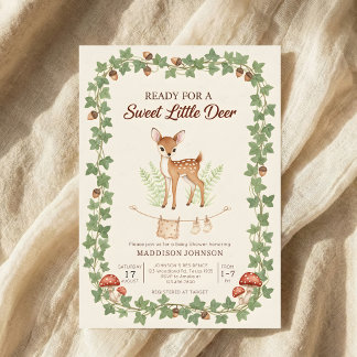 Invitation boho woodland deer greenery baby shower