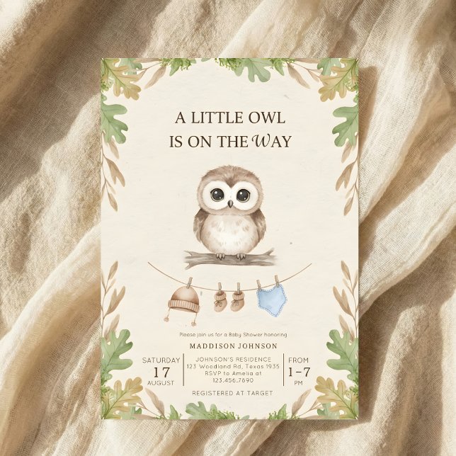 Invitation boho woodland owl greenery baby shower (Créateur téléchargé)