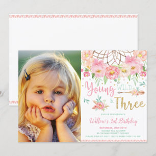Invitation Boho Young Wild et trois 3ème anniversaire fille p