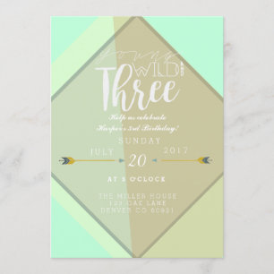 Invitation Boho Young Wild & Three 3e fête d'anniversaire