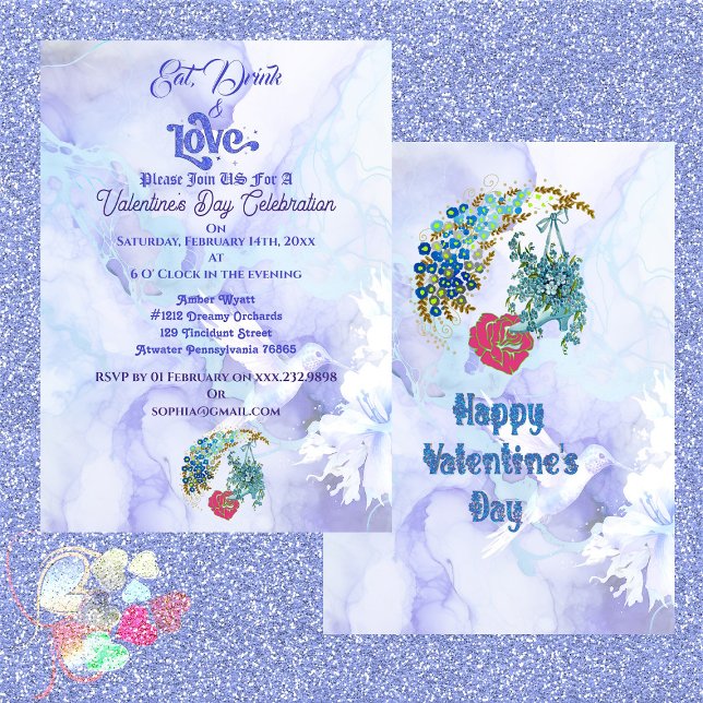 Invitation Boire à manger et aimer Célébration de la Saint-Va (Eat Drink & Love Valentine's Day Party Celebration Invitation)
