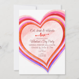 Invitation Boire à manger et coeur d'amour Aquarelle Saint-Va