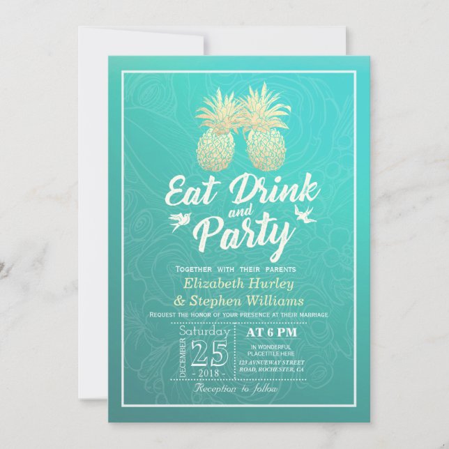 Invitation Boire à manger et Mariage de fête Ananas Golden Co (Devant)