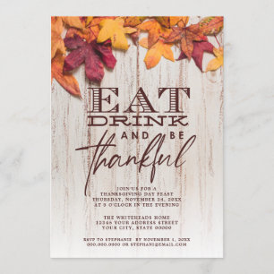 Invitation Boire à manger Merci Rustique Feuilles de bois Tha