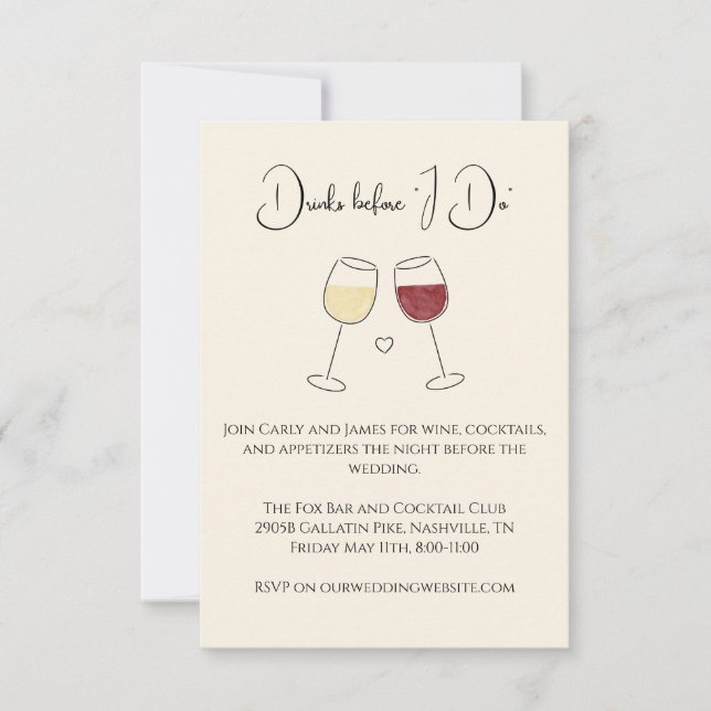 Invitation Boire avant de faire blanc rouge vin Mariage répét (Devant)