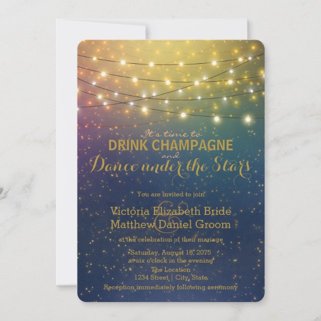 Invitation Boire Champagne Danse Sous Les Étoiles Mariage (Devant)
