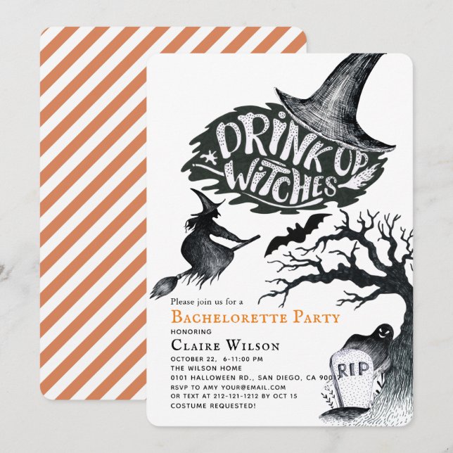 Invitation Boire des sorcières Halloween Bachelorette Party (Devant / Derrière)