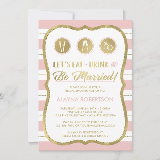 Invitation Boire et être marié Invitation, Faux Gold (Devant)