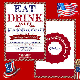 Invitation Boire et être patriotique 4 juillet Piscine et fêt