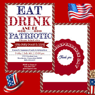 Invitation Boire et être patriotique 4 juillet Piscine et fêt