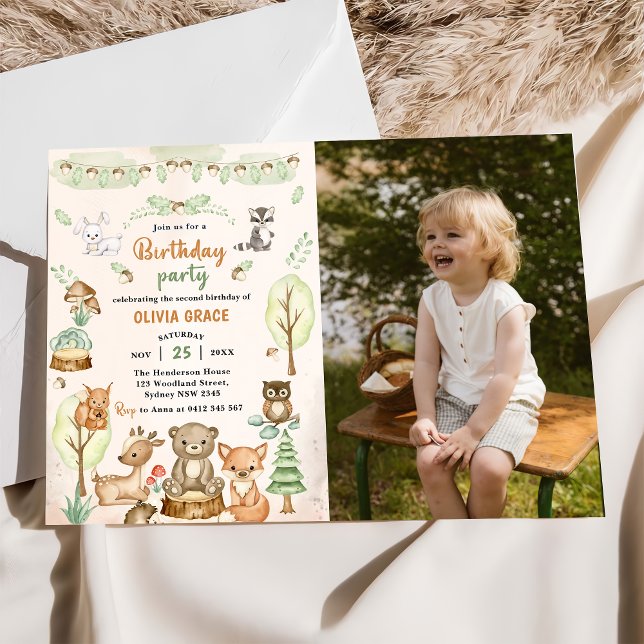 Invitation Bois Animaux 2e fête d'anniversaire Photo (Créateur téléchargé)
