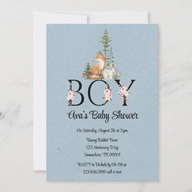 Invitation Bois Animaux Baby shower garçon (Devant)