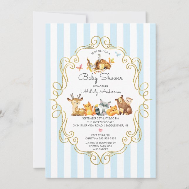 Invitation Bois Animaux Baby shower garçons (Devant)