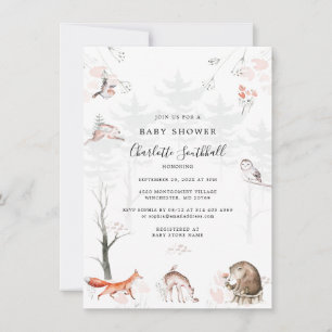 Invitation Bois Animaux Baby shower rustique Script