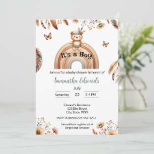 Invitation Bois Animaux Boho C'est un Baby shower garçon