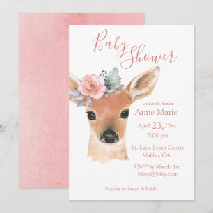 Invitation Bois Animaux Cerfs Rustiques Aquarelle Bébé