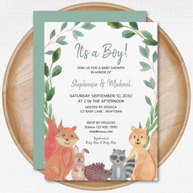 Invitation Bois Animaux C'est un garçon Baby shower Couples (Créateur téléchargé)
