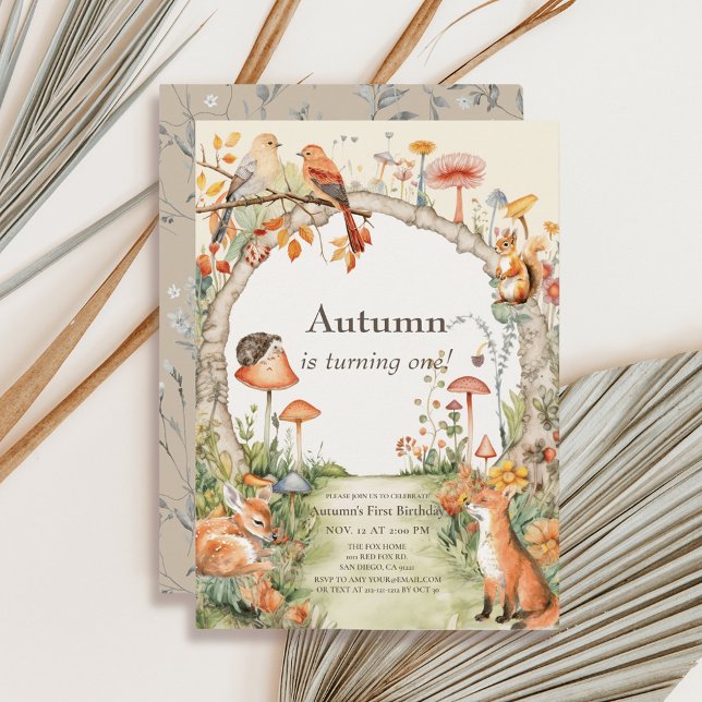 Invitation Bois Animaux Champignons Jardin 1er anniversaire (Créateur téléchargé)