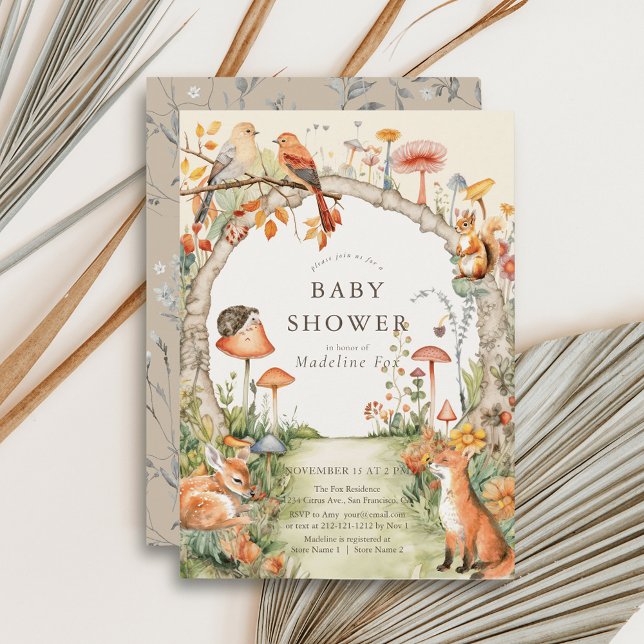 Invitation Bois Animaux Champignons Jardin Baby shower (Créateur téléchargé)