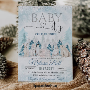 Invitation Bois Animaux de l'Arctique baby shower d'hiver