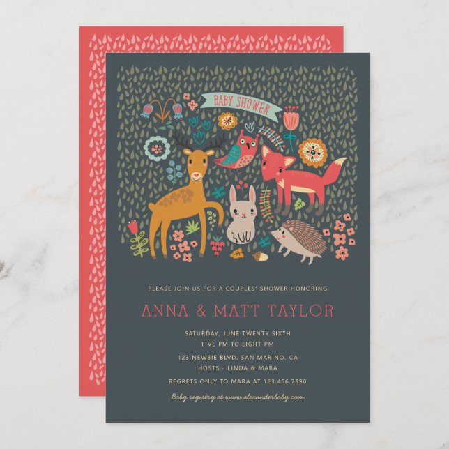 Invitation Bois Animaux Douche pour couples (Devant / Derrière)