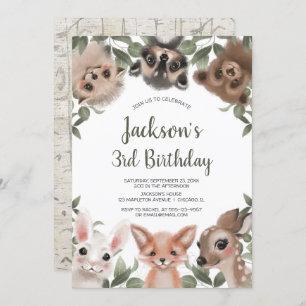 Invitation Bois animaux forêt amis garçon fête d'anniversaire