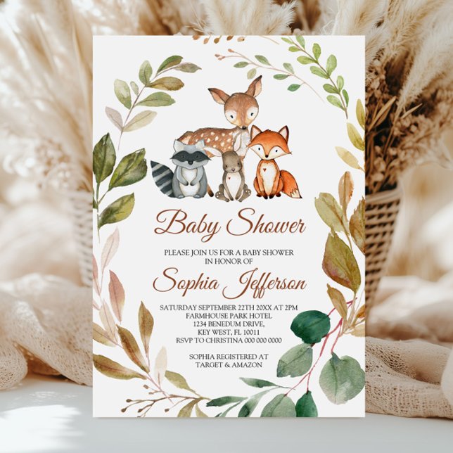 Invitation Bois Animaux Forêt Baby shower rustique (Créateur téléchargé)