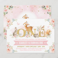 Bois Animaux Or rose Floral 1er anniversaire