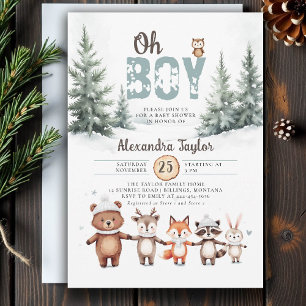 Invitation Bois Animaux Rustiques Baby shower pour garçons d'