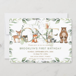 Invitation Bois Animaux Végétation 1er Anniversaire Sauvage U