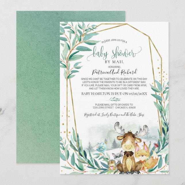 Invitation Bois Animaux Végétation Baby shower Par Courrier (Devant / Derrière)