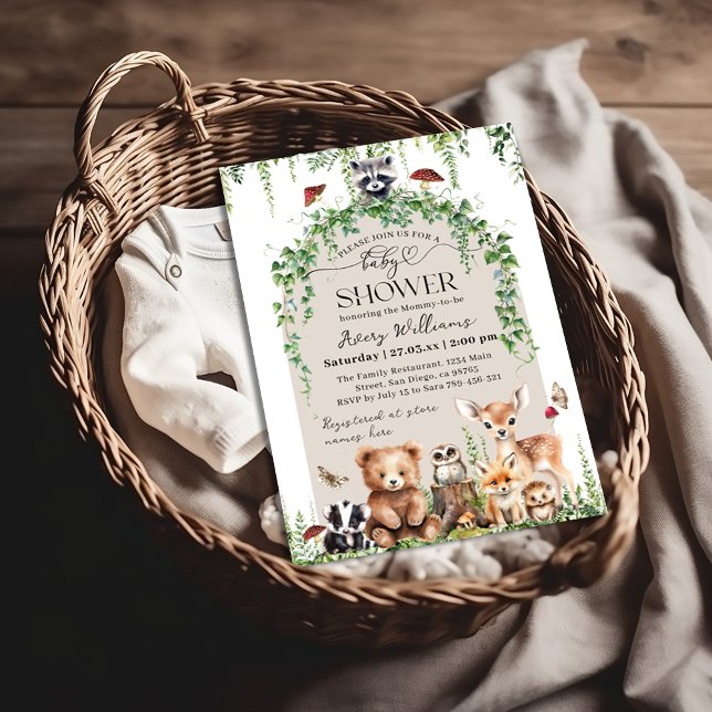 Invitation Bois Animaux Végétation Champignons Baby shower (Créateur téléchargé)
