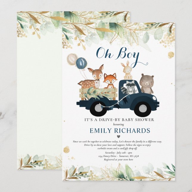 Invitation Bois Animaux Végétation Conduite Par Baby shower (Devant / Derrière)