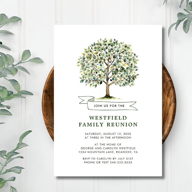 Invitation Bois Aquarelle Arbre Retrouvailles familiales (Woodland Watercolor Tree Family Reunion Invitation Westfield Example)
