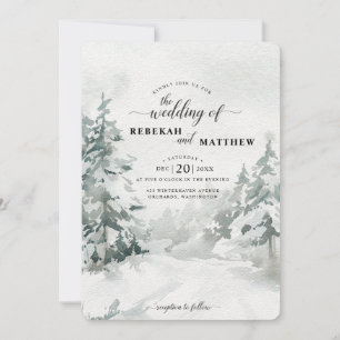 Invitation Bois Aquarelle de la forêt d'hiver de neige Invi